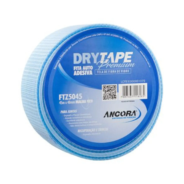 FITA TELADA AZUL AUTOADESIVA PREMIUM PARA DRYWALL DRYTAPE ANCORA FTZ5045 48mm - 45m