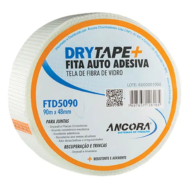 FITA TELADA AUTOADESIVA PREMIUM PARA DRYWALL DRYTAPE ANCORA FTD5090 48mm - 90m