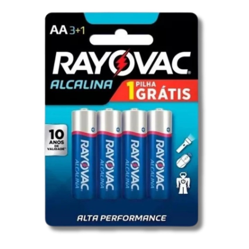 PILHA ALCALINA RAYOVAC AA3+1 1.5V - Pague 3 Leve 4